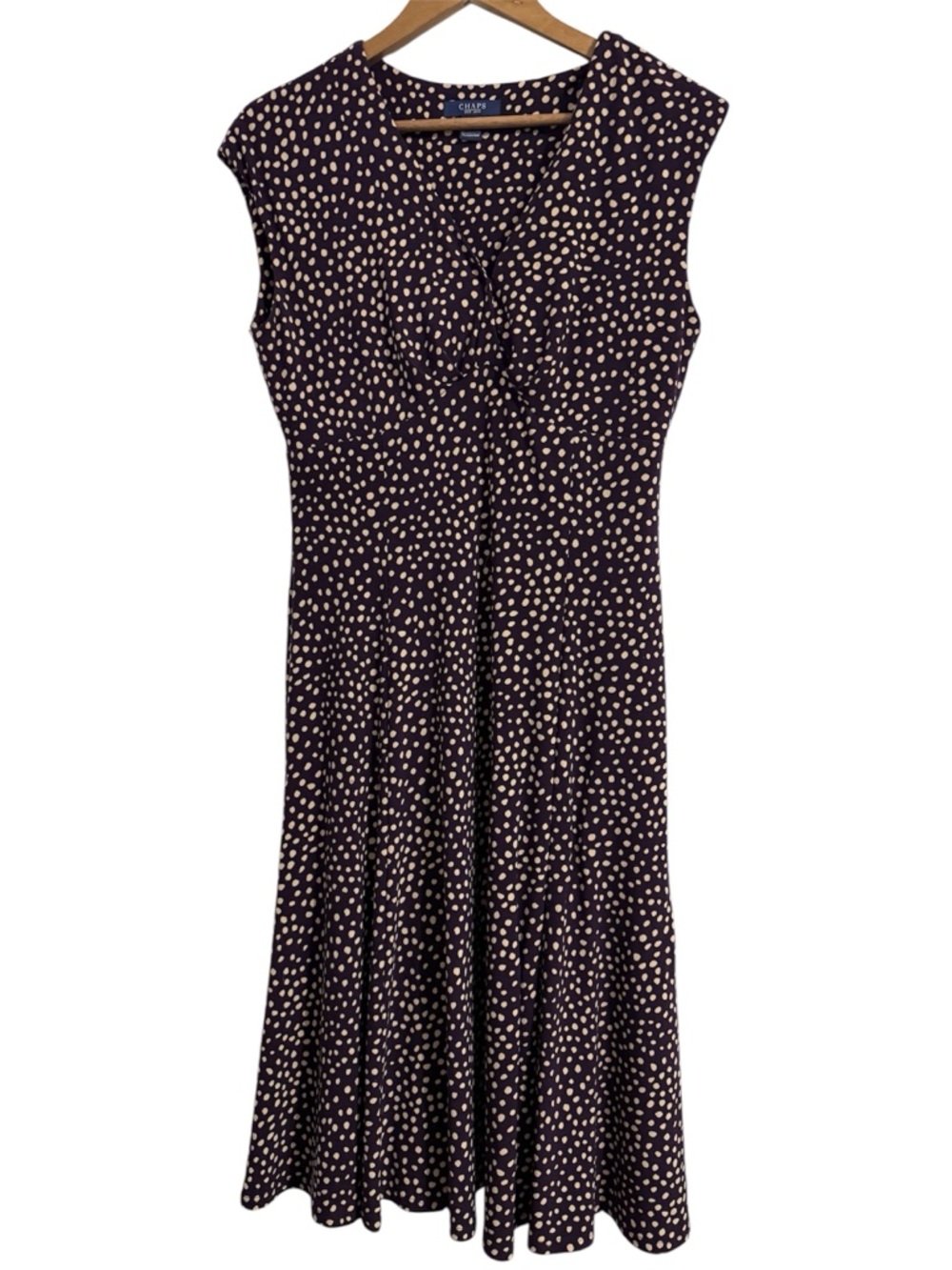 CHAPS DRESS MEDIUM PURPLE CREAM POLKA DOT KNEE LENGTH SLEEVELESS SIZE MEDIUM